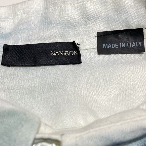 Authentic Nanibon Fuzzi Shirt Mens 52/LG Italy Linen Abstract Dye & Paint Art - Picture 10 of 14